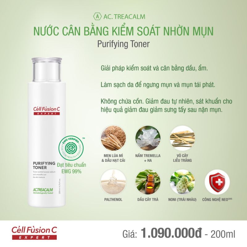 Cell Fusion C Expert – Nước cân bằng thanh khiết cho da dầu AC.Trecalm Purifying Toner